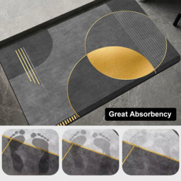 2 Pieces Modern Black & Gold Bath Mat Set Bathroom Rugs 400mm x 600mm & 500mm x 800mm - thumbnail 8