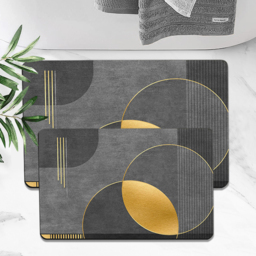 2 Pieces Modern Black & Gold Bath Mat Set Bathroom Rugs 400mm x 600mm & 500mm x 800mm - thumbnail 2