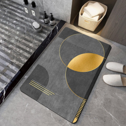 2 Pieces Modern Black & Gold Bath Mat Set Bathroom Rugs 400mm x 600mm & 500mm x 800mm - thumbnail 4