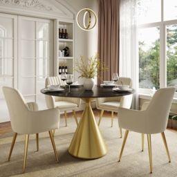 1000mm Sintered Stone Round Dining Table with Brushed Gold Base Seats 2-4 People - thumbnail 2