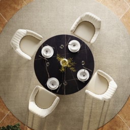 1000mm Sintered Stone Round Dining Table with Brushed Gold Base Seats 2-4 People - thumbnail 3