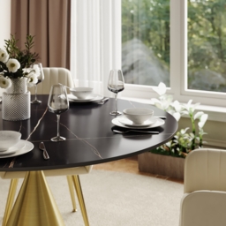 1000mm Sintered Stone Round Dining Table with Brushed Gold Base Seats 2-4 People - thumbnail 6