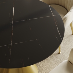 1000mm Sintered Stone Round Dining Table with Brushed Gold Base Seats 2-4 People - thumbnail 5