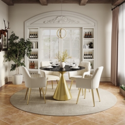 1000mm Sintered Stone Round Dining Table with Brushed Gold Base Seats 2-4 People - thumbnail 4