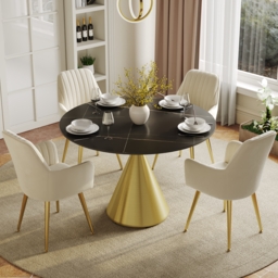 1000mm Sintered Stone Round Dining Table with Brushed Gold Base Seats 2-4 People