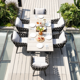 7-Piece Outdoor Extendable Dining Set with 6 Rope Weave Chairs (1631 mm - 2141 mm) in Grey - thumbnail 2