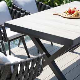 7-Piece Outdoor Extendable Dining Set with 6 Rope Weave Chairs (1631 mm - 2141 mm) in Grey - thumbnail 4