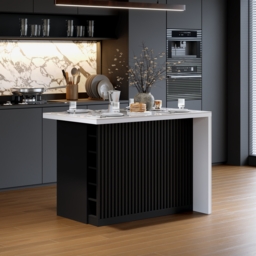 Modern 127 cm Glossy Sintered Stone Kitchen Island with Storage, White & Black - thumbnail 4