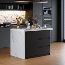 Modern 127 cm Glossy Sintered Stone Kitchen Island with Storage, White & Black - thumbnail 6
