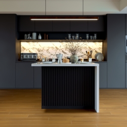 Modern 127 cm Glossy Sintered Stone Kitchen Island with Storage, White & Black - thumbnail 3