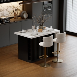 Modern 127 cm Glossy Sintered Stone Kitchen Island with Storage, White & Black - thumbnail 1