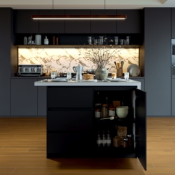 Modern 127 cm Glossy Sintered Stone Kitchen Island with Storage, White & Black - thumbnail 5