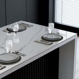 Modern 127 cm Glossy Sintered Stone Kitchen Island with Storage, White & Black - thumbnail 9