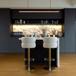 Modern 127 cm Glossy Sintered Stone Kitchen Island with Storage, White & Black - thumbnail 2