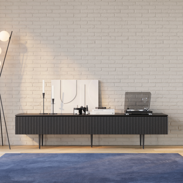Modern 2000mm TV Stand with Drawers Line Media Console with Black Metal Legs - image 1