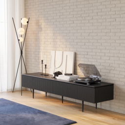 Modern 2000mm TV Stand with Drawers Line Media Console with Black Metal Legs - thumbnail 2