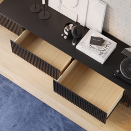 Modern 2000mm TV Stand with Drawers Line Media Console with Black Metal Legs - thumbnail 8