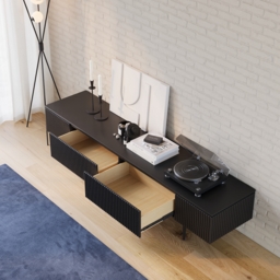 Modern 2000mm TV Stand with Drawers Line Media Console with Black Metal Legs - thumbnail 3