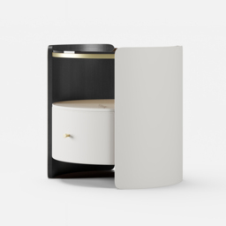 Modern Round White Leather Nightstand with Glass Top & Sintered Stone Bedside with Shelf Set of 2 - thumbnail 9
