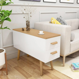 Natural Rectangle End Table with Drawers Modern Sofa Table for Living Room - thumbnail 4