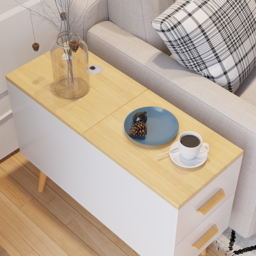 Natural Rectangle End Table with Drawers Modern Sofa Table for Living Room - thumbnail 2