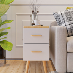 Natural Rectangle End Table with Drawers Modern Sofa Table for Living Room - thumbnail 3