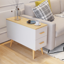 Natural Rectangle End Table with Drawers Modern Sofa Table for Living Room - thumbnail 1