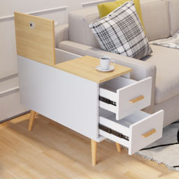 Natural Rectangle End Table with Drawers Modern Sofa Table for Living Room - thumbnail 5