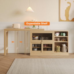 "47"" Natural Storage Sideboard Cabinet Extendable Wood Buffet Foldable Dining Table" - thumbnail 9