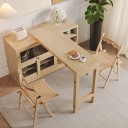 "47"" Natural Storage Sideboard Cabinet Extendable Wood Buffet Foldable Dining Table" - thumbnail 2