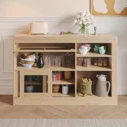 "47"" Natural Storage Sideboard Cabinet Extendable Wood Buffet Foldable Dining Table" - thumbnail 5