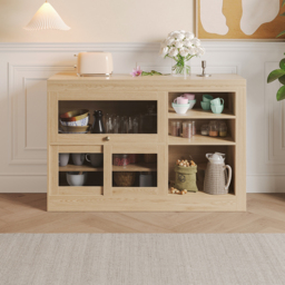 "47"" Natural Storage Sideboard Cabinet Extendable Wood Buffet Foldable Dining Table" - thumbnail 3