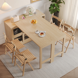 "47"" Natural Storage Sideboard Cabinet Extendable Wood Buffet Foldable Dining Table" - thumbnail 4