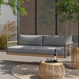 Ropipe Boho 1-Seater Khaki Woven Rope Garden Patio Swing Sofa with Grey Cushion - thumbnail 5