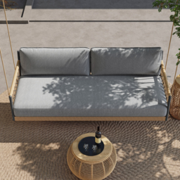 Ropipe Boho 1-Seater Khaki Woven Rope Garden Patio Swing Sofa with Grey Cushion - thumbnail 4