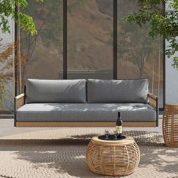 Ropipe Boho 1-Seater Khaki Woven Rope Garden Patio Swing Sofa with Grey Cushion - thumbnail 3