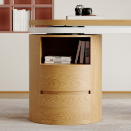 Modern Natural & White 360° swivel L Shaped Executive Desk with Cabinet & 2 Drawers  (59.8'') Home Office Furniture - thumbnail 7