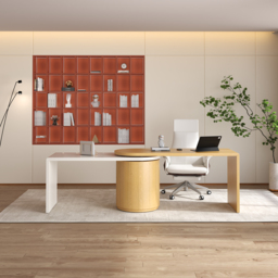 Modern Natural & White 360° swivel L Shaped Executive Desk with Cabinet & 2 Drawers  (59.8'') Home Office Furniture - thumbnail 2