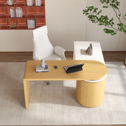 Modern Natural & White 360° swivel L Shaped Executive Desk with Cabinet & 2 Drawers  (59.8'') Home Office Furniture - thumbnail 6