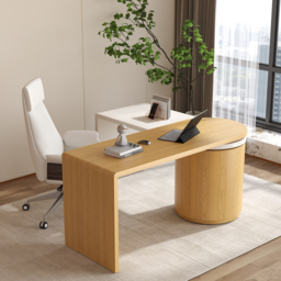 Modern Natural & White 360° swivel L Shaped Executive Desk with Cabinet & 2 Drawers  (59.8'') Home Office Furniture - thumbnail 4