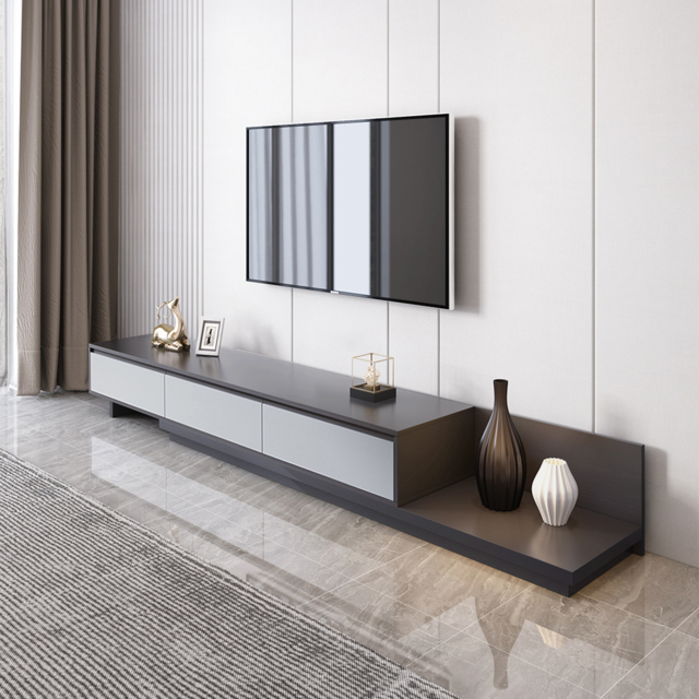 Up to 360 cm Extendable Gray TV Stand Modern Retractable Floor Media Console with 3 Drawers - image 1