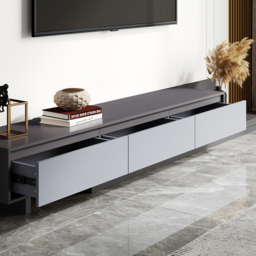 Up to 360 cm Extendable Gray TV Stand Modern Retractable Floor Media Console with 3 Drawers - thumbnail 6