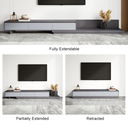 Up to 360 cm Extendable Gray TV Stand Modern Retractable Floor Media Console with 3 Drawers - thumbnail 8