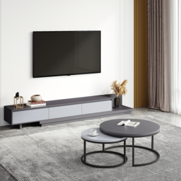 Up to 360 cm Extendable Gray TV Stand Modern Retractable Floor Media Console with 3 Drawers - thumbnail 5