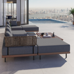 8 PCS L Shaped Outdoor Sectional Sofa Set with Coffee Table Modern Yard & Patio Furniture for 6 Person in Gray Cushion & Pillow Included - thumbnail 4