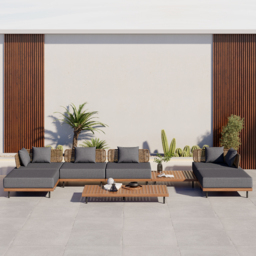 8 PCS L Shaped Outdoor Sectional Sofa Set with Coffee Table Modern Yard & Patio Furniture for 6 Person in Gray Cushion & Pillow Included