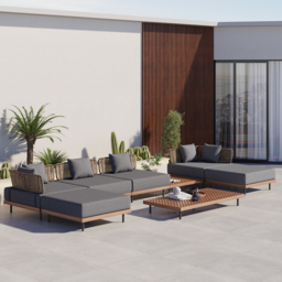 8 PCS L Shaped Outdoor Sectional Sofa Set with Coffee Table Modern Yard & Patio Furniture for 6 Person in Gray Cushion & Pillow Included - thumbnail 3