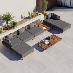 8 PCS L Shaped Outdoor Sectional Sofa Set with Coffee Table Modern Yard & Patio Furniture for 6 Person in Gray Cushion & Pillow Included - thumbnail 2