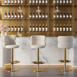 Bar Stool Velvet Upholstery Swivel Warm White with Backrest Adjustable Height in Gold Finish Counter Stool - thumbnail 5