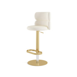 Bar Stool Velvet Upholstery Swivel Warm White with Backrest Adjustable Height in Gold Finish Counter Stool - thumbnail 7